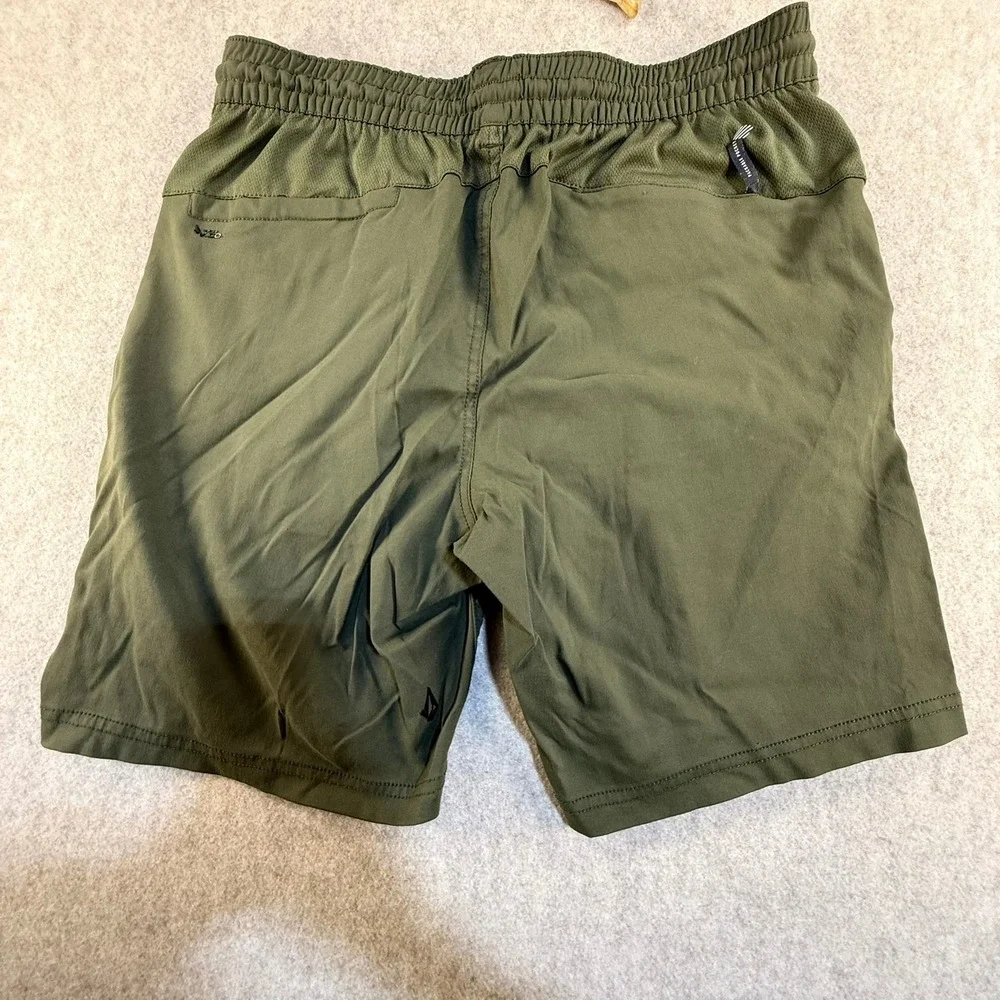 Volcom Mens Olive Green Elastic Waist Drawstring Mesh Panel Shorts Size Medium